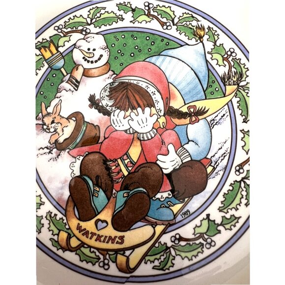 Vtg 1989 WATKINS Country Kids "Snow Magic" Ceramic Recipe Pie Plate 10.75" D - Picture 3 of 16